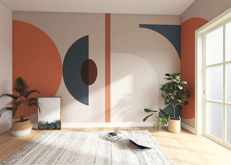 Retro Geometric Colorblock Wallpaper – Custom Size Peel & Stick