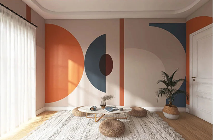 Retro Geometric Colorblock Wallpaper – Custom Size Peel & Stick